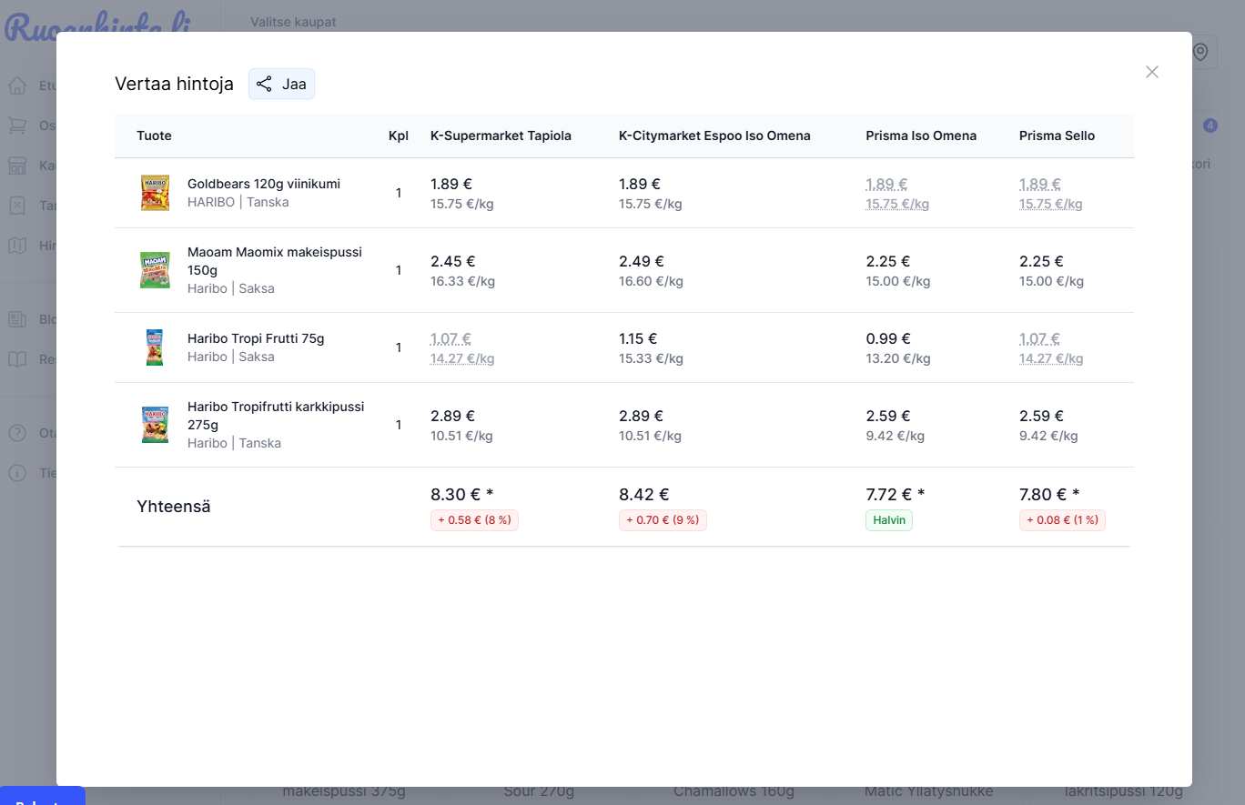 Screenshot of the app